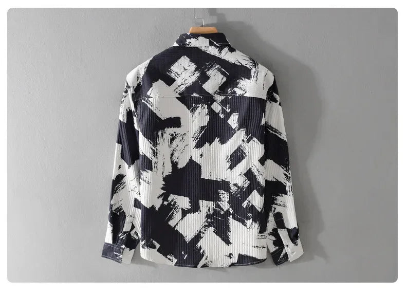 High-quality long-sleeved shirt for new autumn fashion, trendy brand, handsome business style, textured striped shirt, slim fit