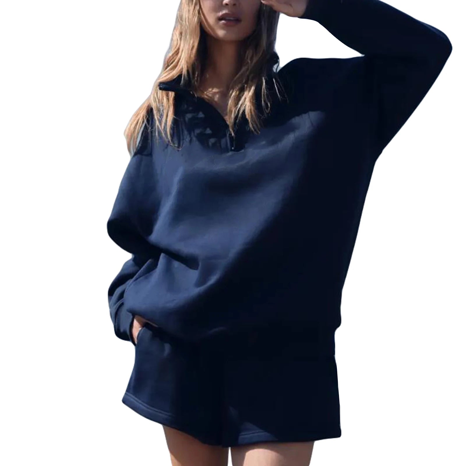 Velvet Zip Sweatshirt Shorts Set