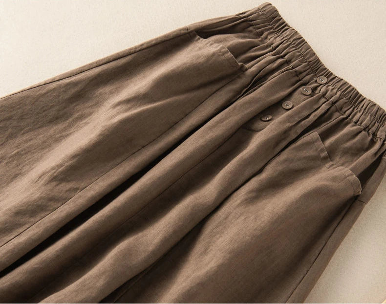 Women's Skirt Cotton Linen Casual Straight Skirts Woman Fashion 2026 Summer Loose Solid Color Button Long Skirts for Women