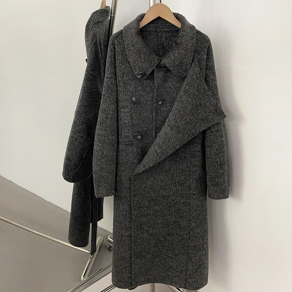 Belted Wool Blend Long Coat