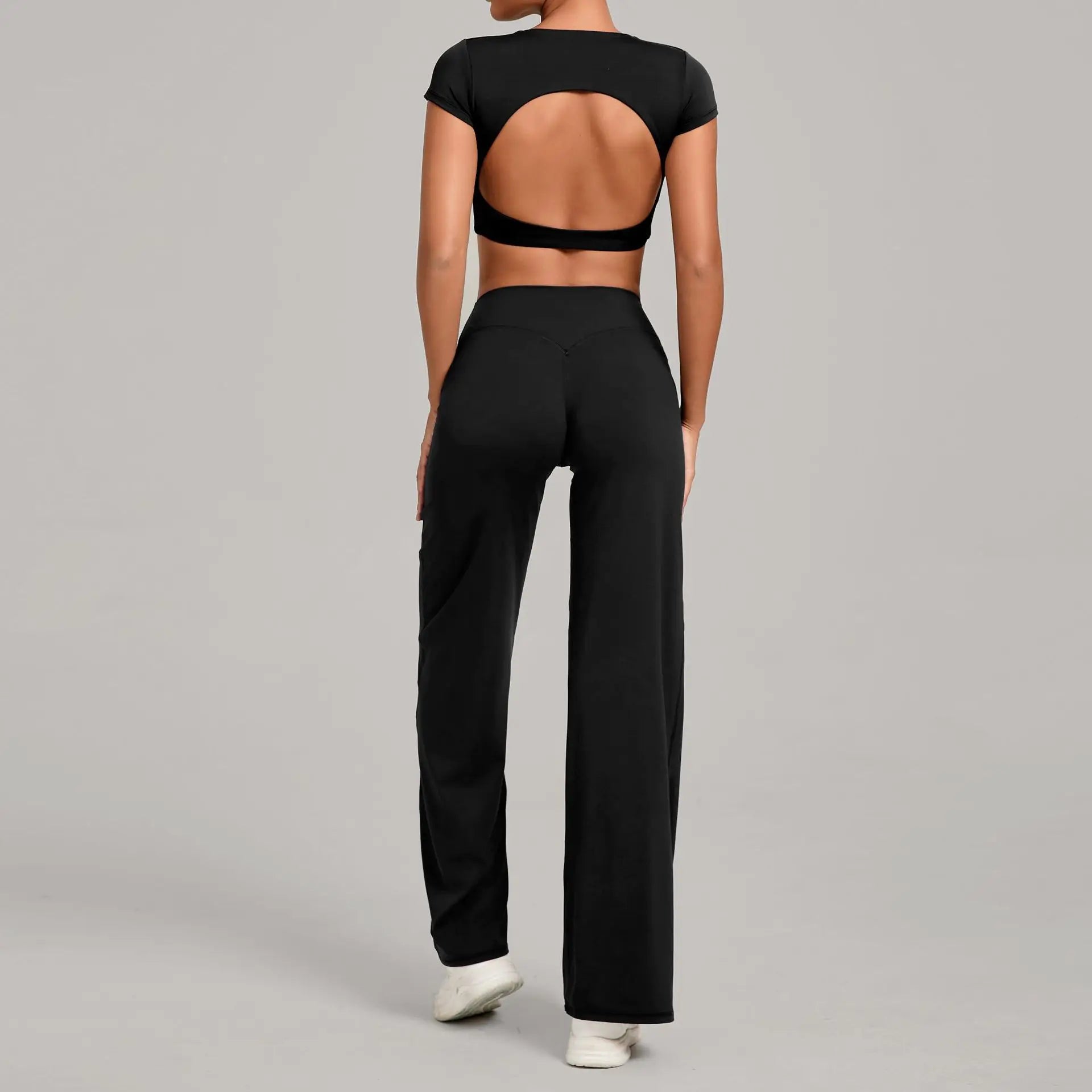 2PCS Yoga Set Women Yoga Pant Workout Tracksuit Sportswear Gym High Waist Straight Leg Bottoms Fitness Bta Sports Suit XP01
