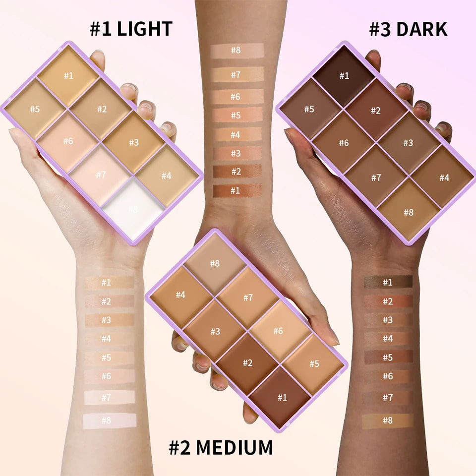 8 Shade Soft Matte Cream Concealer Palette Full Coverage Fade Dark Circles Blemishes Waterproof Long Lasting Oil Control Makeup
