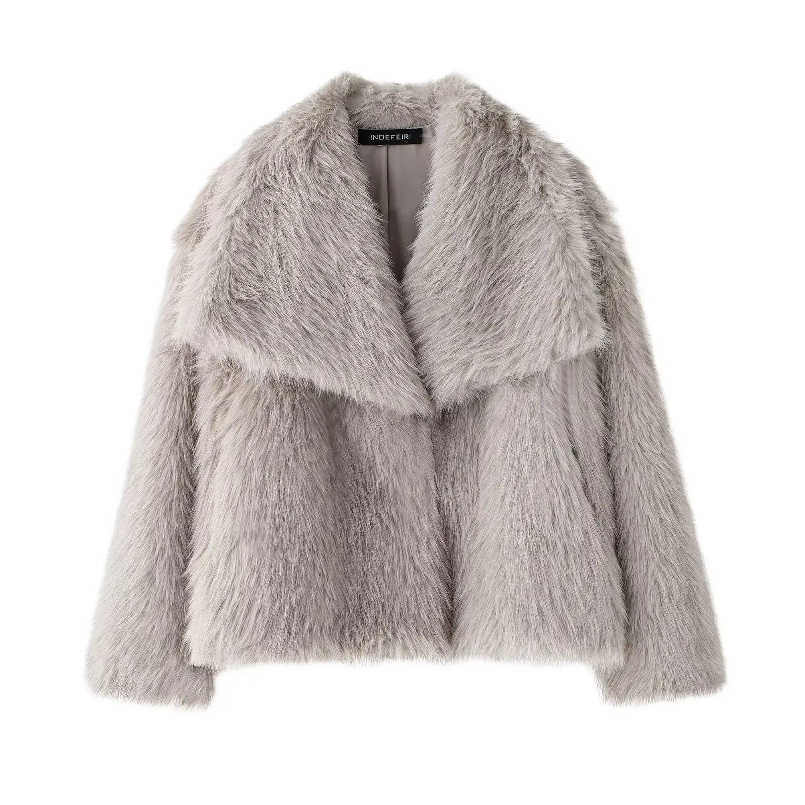 HH 2024 Women 's Vintage Soild Faux Fur Coat Turn-down Collar Long Sleeve Warm Plush Wool Coats Lady Winter Autumn Outwear