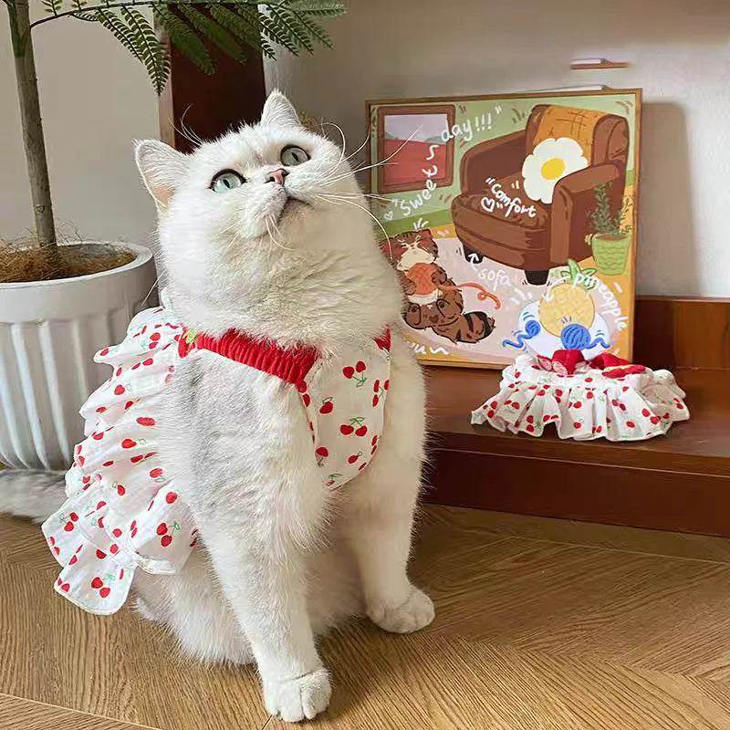 Pet Dress for Dogs & Cats - Layered Cake Style Printed Clothes, Small Medium Breed Apparel, Adorable Summer Outfit