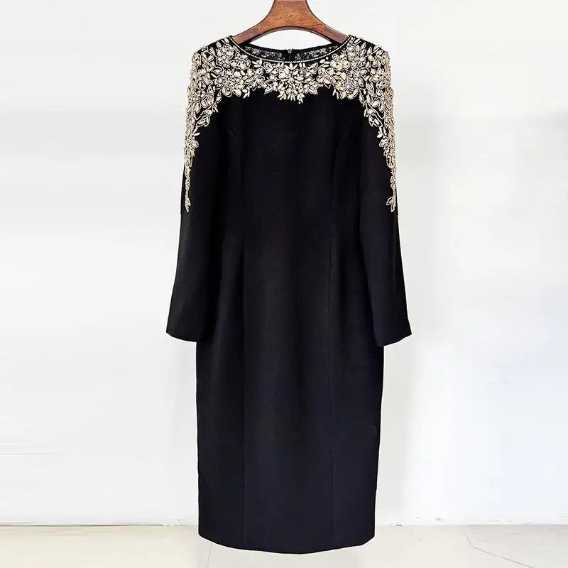 Elegant Beaded Straight Midi Dress