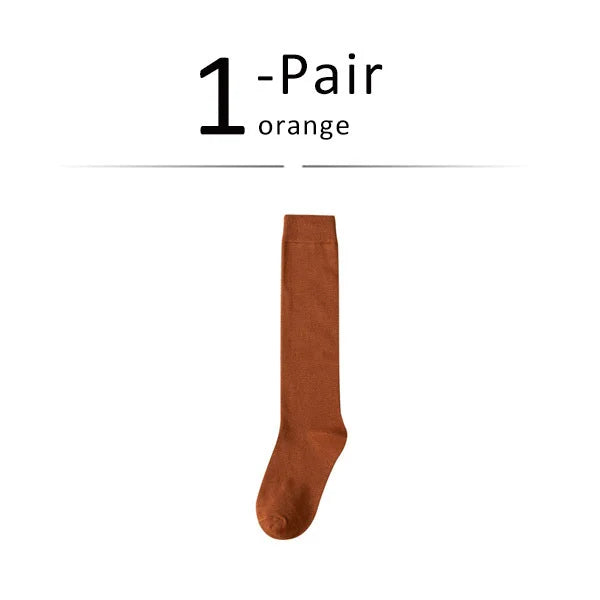 Solid Cotton Thigh High Socks