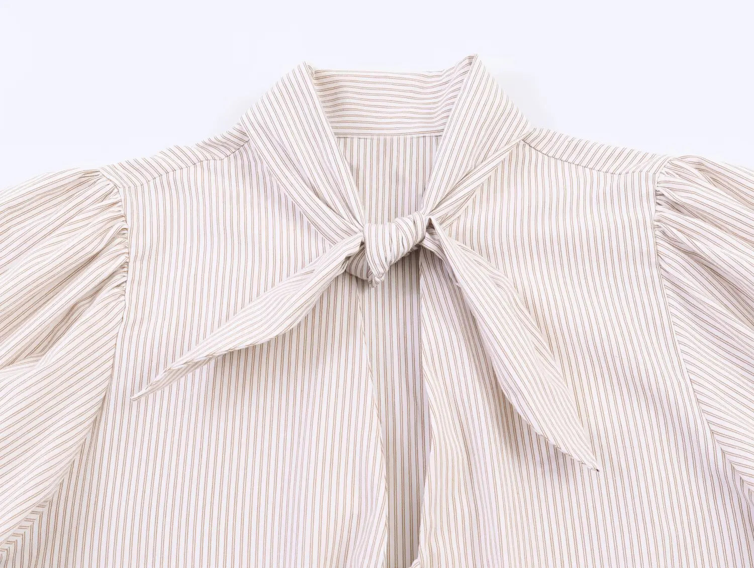 HH Women Elegant Striped Casual Spring Shirt Puff Sleeves Bow Decoration Blouse Female Loose Versatile Single-breasted Blouse
