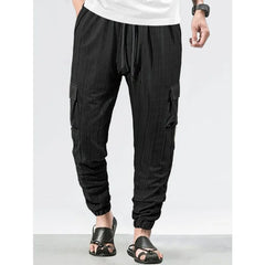 Men's Grid Cargo Joggers Drawstring Elastic Waist Multi Pocket Casual Ankle Length Trousers