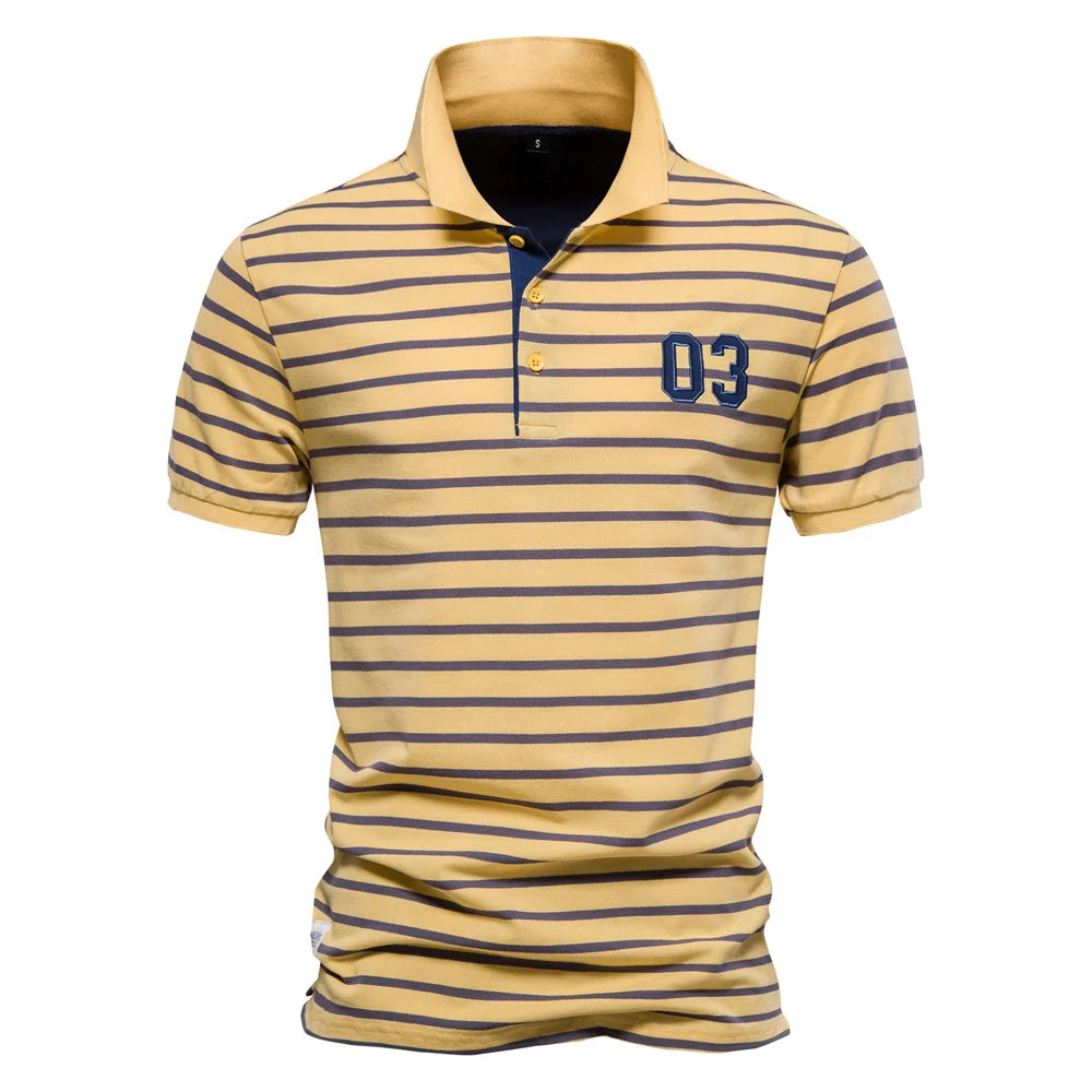 Striped Embroidered Cotton Summer Polo
