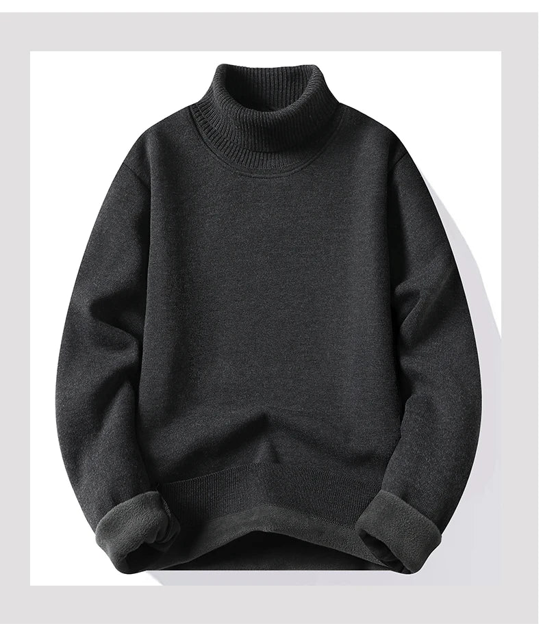 Men's Fleece Thicker Sweater Turtleneck Warm Pullover High Quality Male Slim Knitted Wool Sweaters For Winter Plus Size 4XL