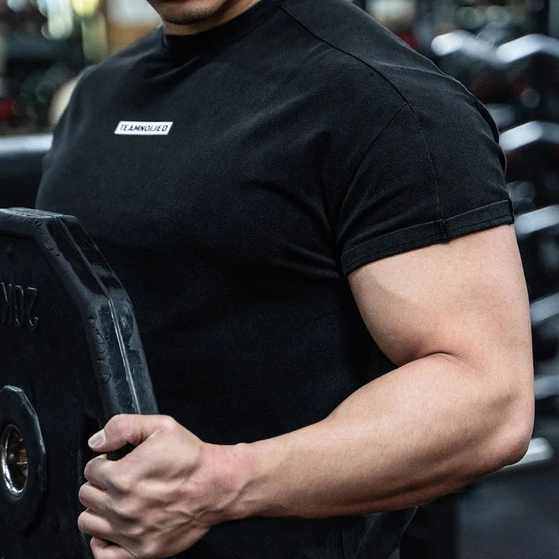 Men's Gym T Shirts Quick Dry Short Sleeve Summer Sports T-shirt Elastic Fitness Workout Tops Casual Bodybuilding Athletic Tee