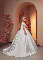 Elegant Flower Girl Dresses for Wedding Satin Beaded Floral Floor Length Girl Kids Birthday Party First Holy Communion Gown