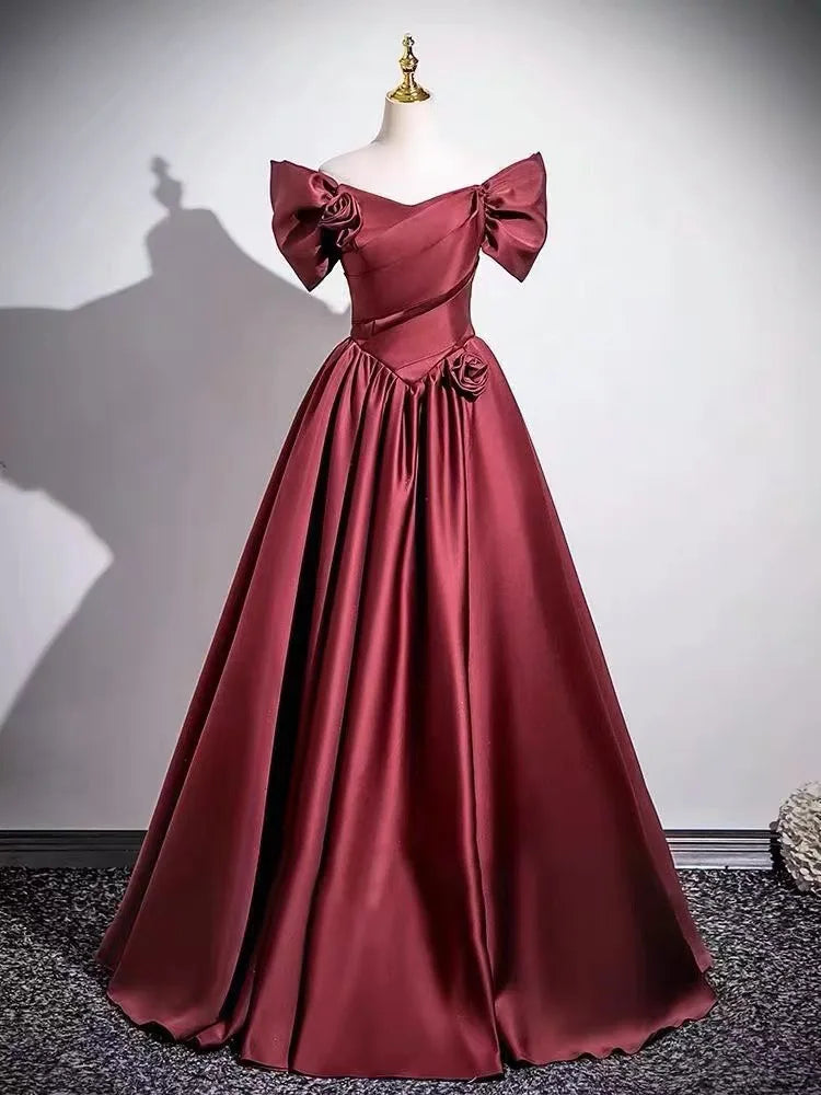 Wine Red Elegant Evening Dress  2026 New Toast Dress for Bride's Wedding High-end One Shoulder Performance Chorus Dress