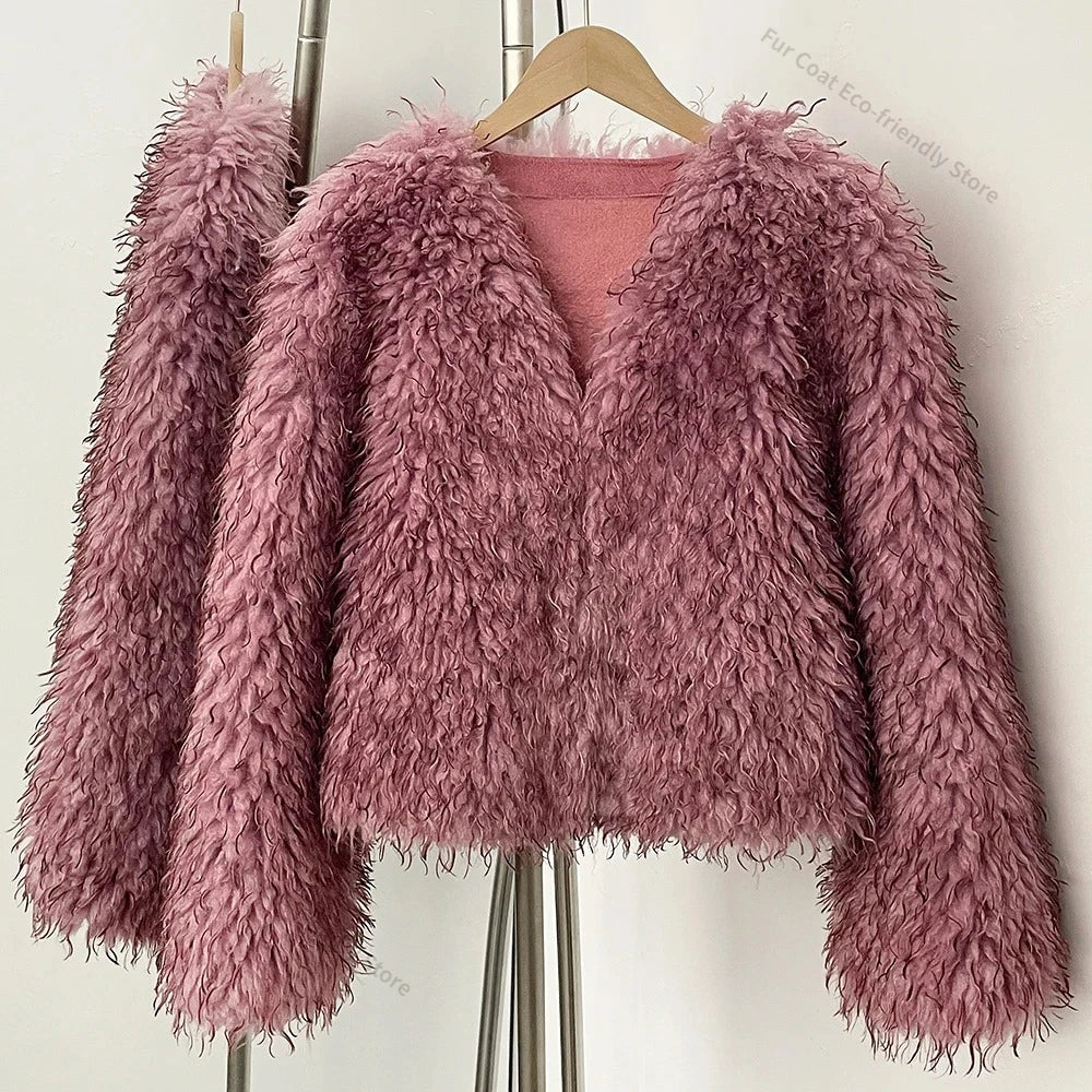 Fur Coat Eco-friendly Coats for Woman Artificial Winter Fur Coat Warm Women's Clothing New in Coats & Jackets Women Tops Stones
