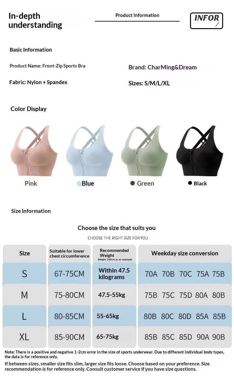 High-strength Shockproof Front-zip High Elasticity Anti-sagging Plus-size 100% Nylon High Support Seamless Sports Bra Beautiful