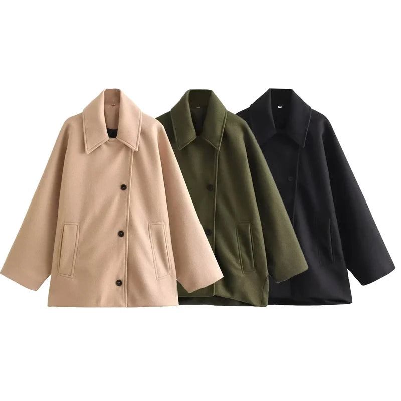 HXAO Woman Winter Coats Faux Wool Coats And Mixtures Oversized Long Coat Women Autumn Long Sleeve Solid Coats Casual Warm Parkas