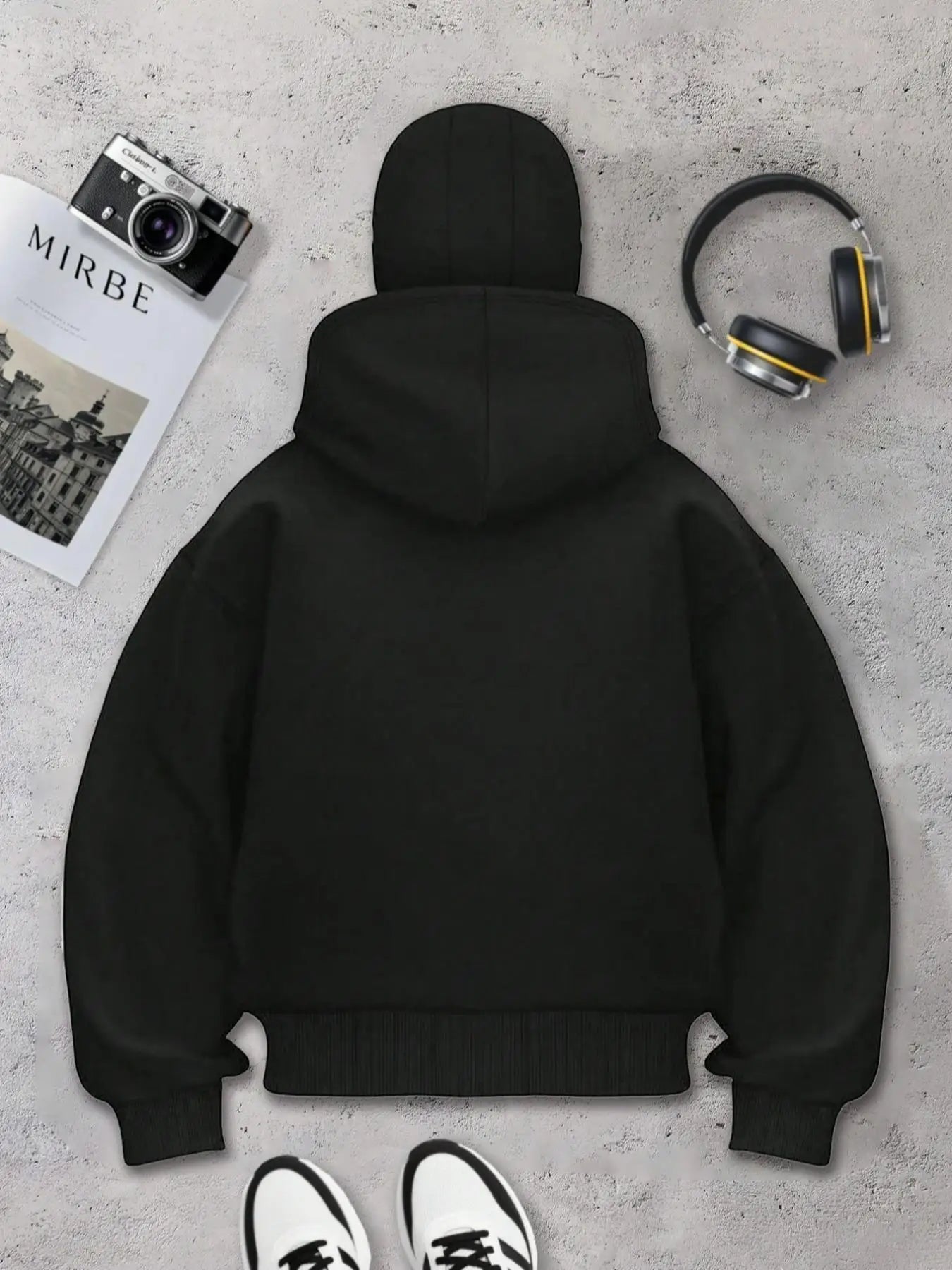 Men's face mask hoodie, windproof fleece-lined top, casual hoodie