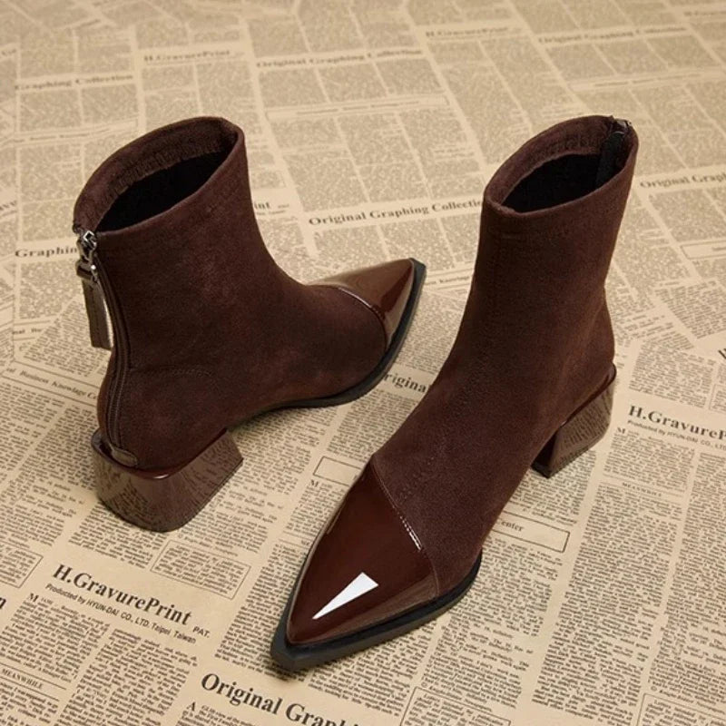 Pointed Mid Calf Chelsea Heels