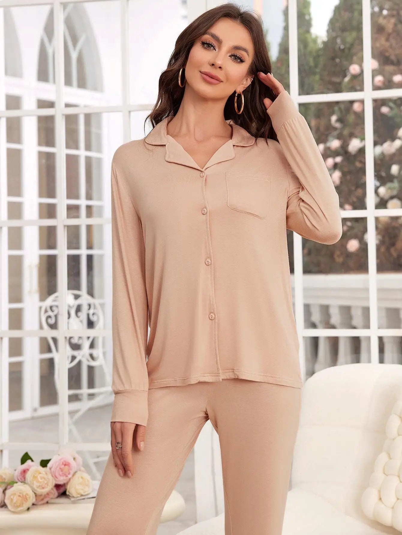 Button Front Viscose Pajama Set