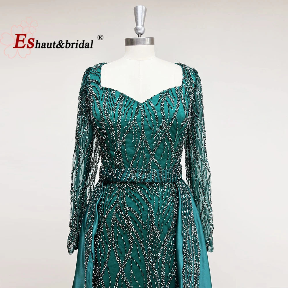 Elegant Wedding Evening Dress for Women 2026 V Neck Long Sleeves Mermaid with Detachable Train Prom Party Gowns Customized