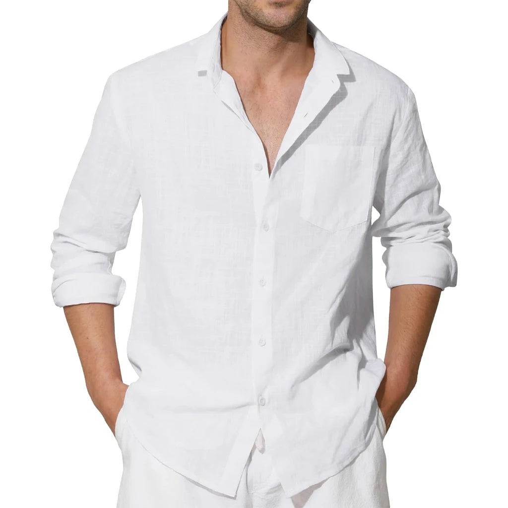 Men's Long Sleeve Cotton Shirts Luxury Linen T Shirts Breathable Elegant TShirts Men's Shirts for Men Hawaiian Tshirt Lapel Tee