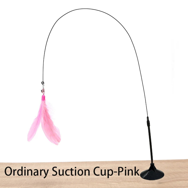 Interactive Cat Toy Handfree Cat Stick Kitten Playing Teaser Wand Toy Suction Cup Feather Wand Pet Supplies Simulation Feather