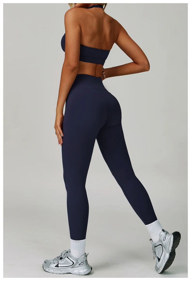 TRY TO BN Gym Sets Woman 2 Piece Yoga Backless Top Women's Tracksuit High Waisted Leggings Butt Lifting Fitness Workout Clothes