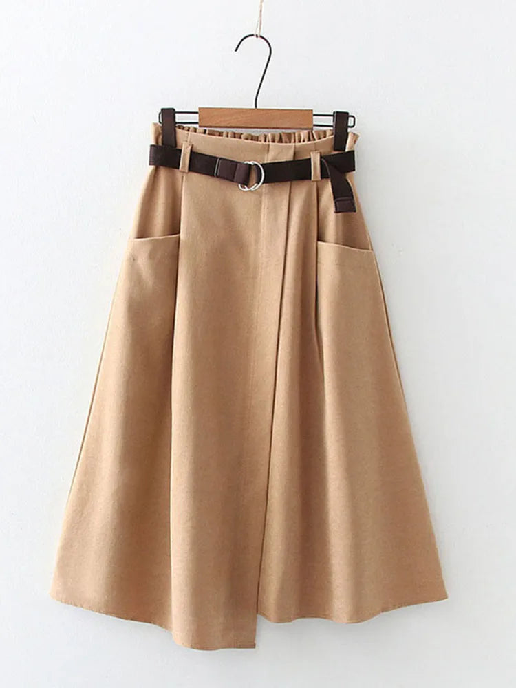 Irregular Pocket High Waist Midi