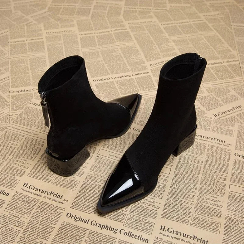 Pointed Mid Calf Chelsea Heels