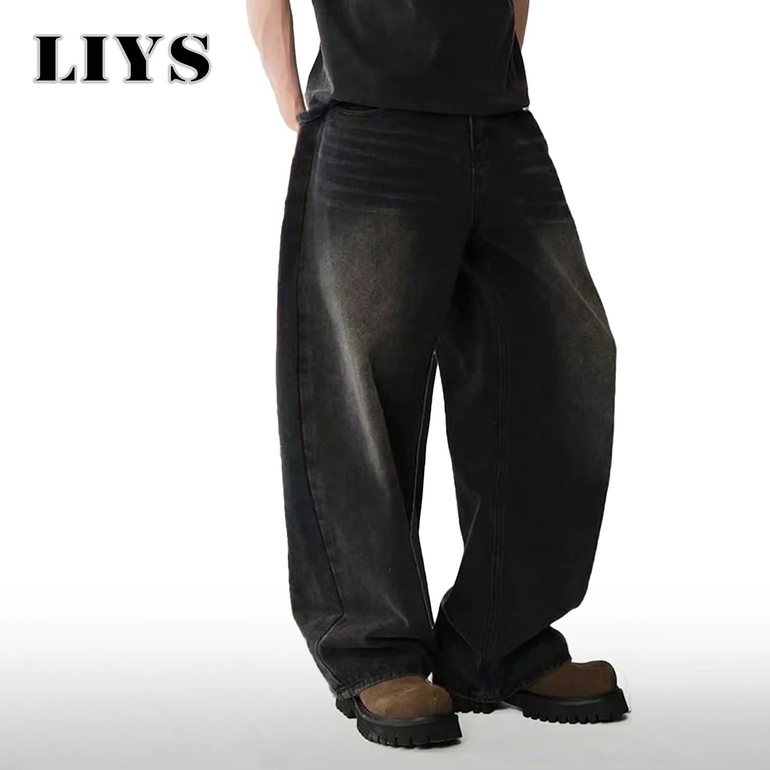 Four Season Men's Jeans Korean Version Student Casual Pants High Street Straight Loose Wide Leg Jeans Black Grey Blue Baggy Jean