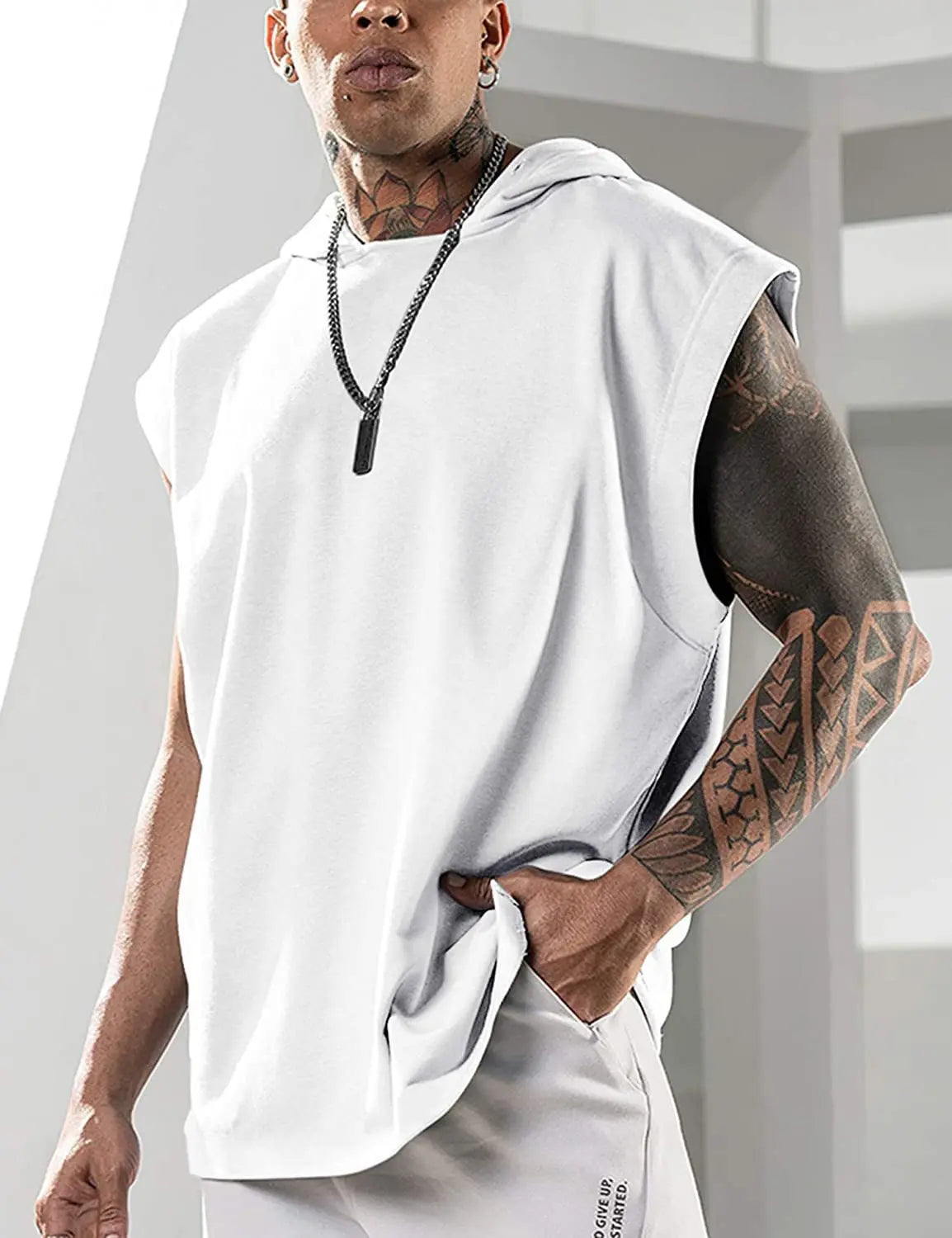 2026 Men Tank Top  Fitness Training Pullover Leisure Fashion Sleeve Men's Hooded Vest Solid Color Tank Tops For Male