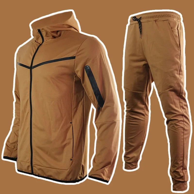 Luxury Brand Men Tracksuits 2-piece Set Black Sports Suit Tracksuits Jogging Men's Clothing Sweatpants Zip Sweatshirts Techwear