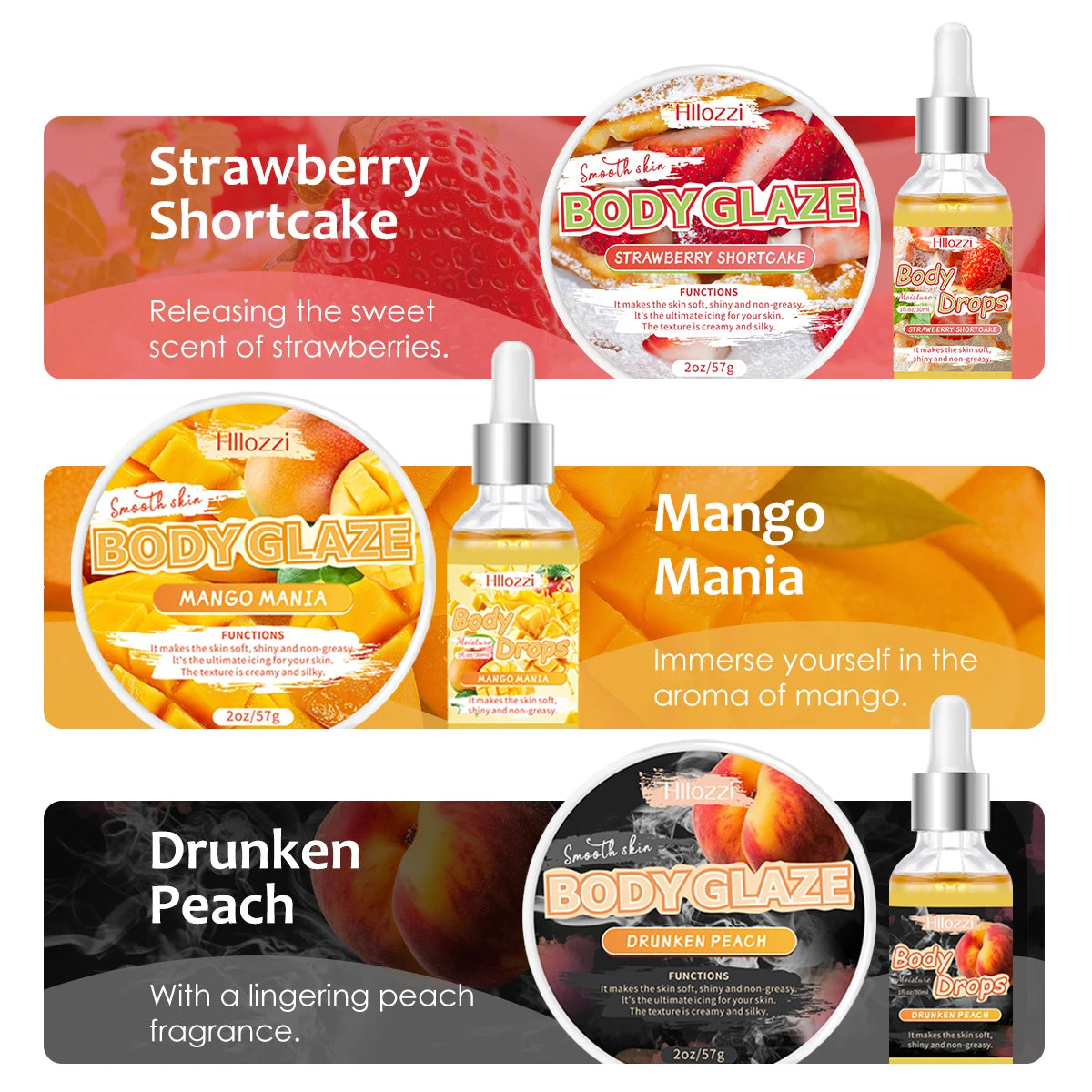 Body Glaze & Body Oil Combination Various Flavors Non-greasy Hydrating and Moisturizing Body Lotion Massage