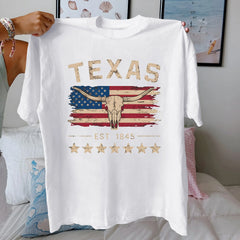 Texas Longhorn Skull Graphic Cotton T-Shirt