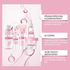Sakura Skincare Set Moisturizer Face Cream Serum Toner Facial Cleanser Eye Cream Anti-Wrinkle Brighten Face Care Kit for Women