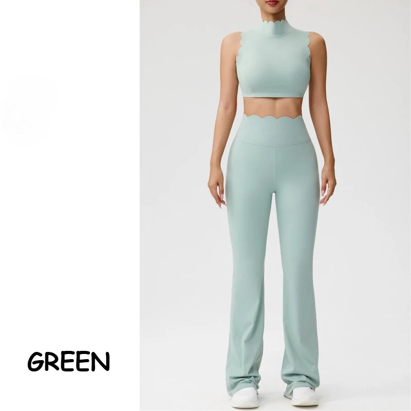 Women Yoga Sets Shockproof Bras&High Waist Hip-lifting Flared Pants Running Workout Pilate Suit Gym Training Clothing Sportswear