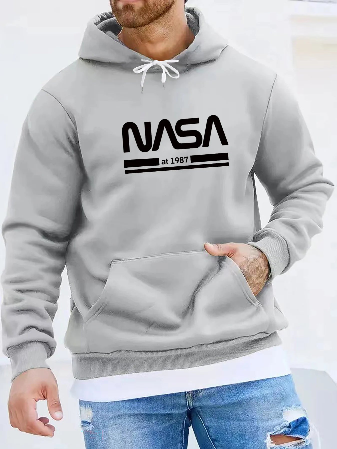 NASA Text Loose Casual Hoodie