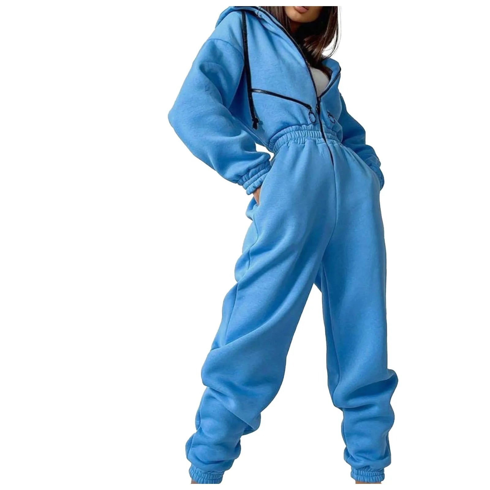 Fleece Hooded Wide Leg Jumpsuit