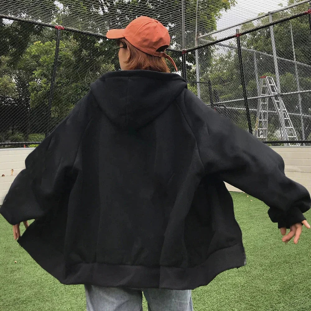 High Street Hoodie Men Solid Color Zip Up Long Sleeve Loose Jacket Coats Casual Hooded Sweatshirt Y2K Fashion Outdoor Clothes