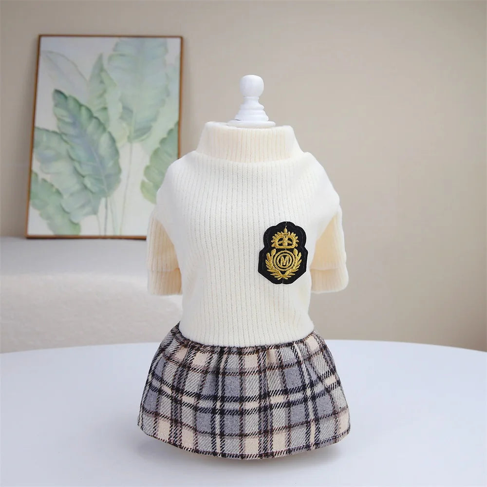 Cute Pet Dress Autumn Winter Plaid Princess Skirt Small Dog Coat Puppy Party Clothes Poodle Yorkie Apparel