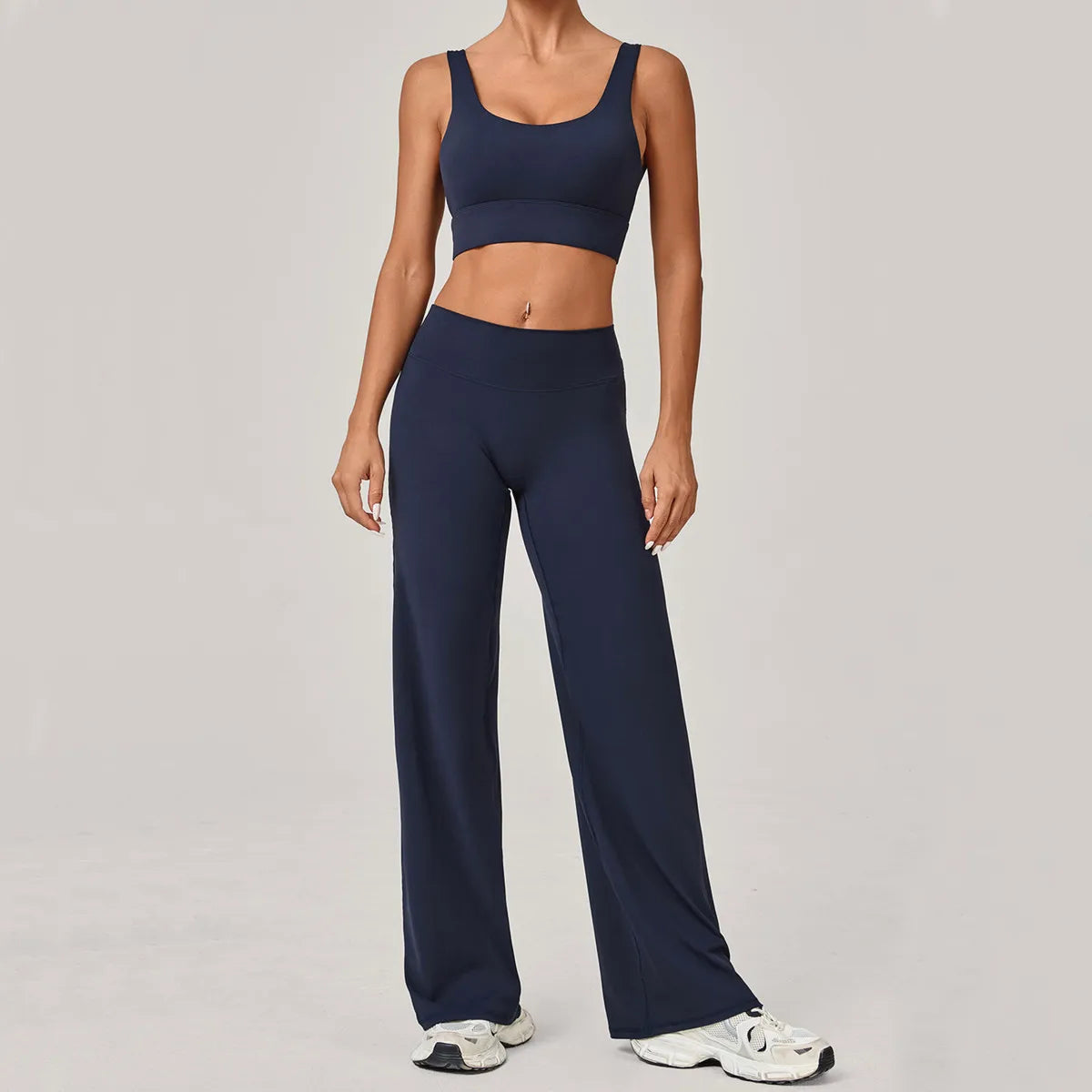 2PCS Yoga Set Women Yoga Pant Workout Tracksuit Sportswear Gym High Waist Straight Leg Bottoms Fitness Bta Sports Suit XP01