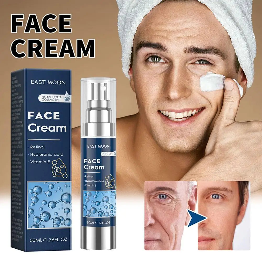 50ml 6-in-1 Men Facial Cream Daily Moisturizer with Hyaluronic Acid & Collagen,Hydrating Revitalizing Skin Care Fast-Absorbing