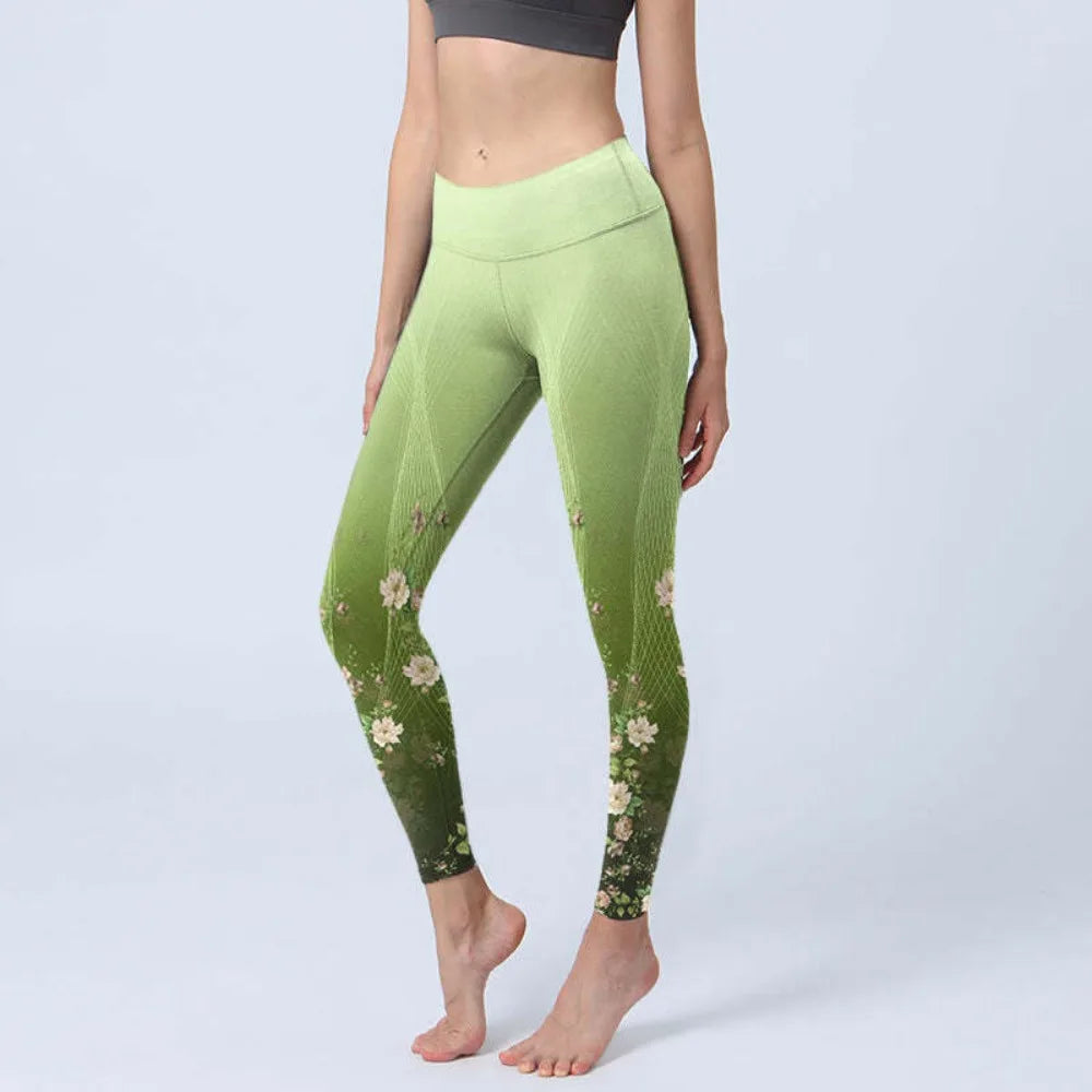 High Waist Yoga Leggings Japanese Style Cherry Blossom Botanical Print Soft Tights Women Fitness Gym Yoga Running Sports Wear