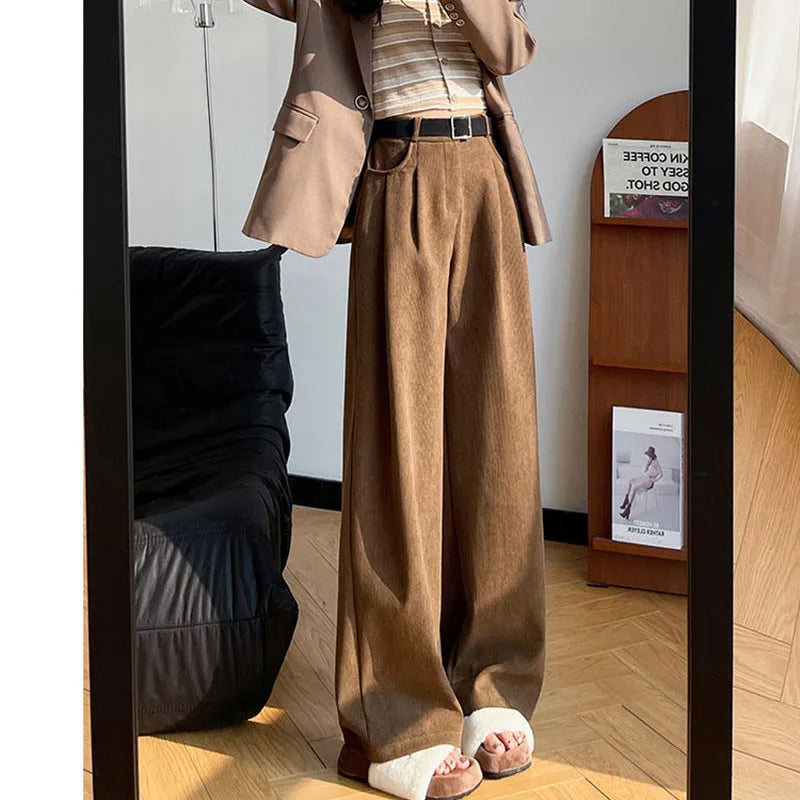 Women's Pants Autumn Winter Corduroy High Waist Wide Leg Pants for Women Casual Trousers Female Straight Pants Women Clothes New