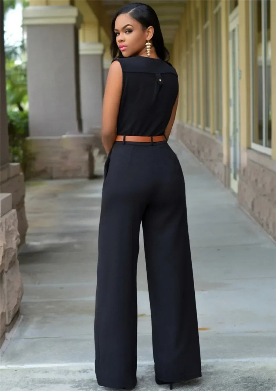 Elegant Deep V Wrap Jumpsuit