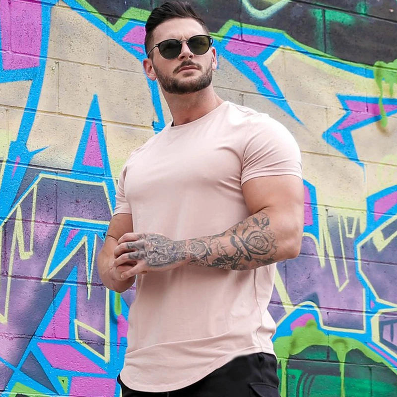 Muscle Fitness T-shirt Summer Men's T-shirts Workout short sleeve Tees Running cotton t-shirts Men Gym Sport Training Tops