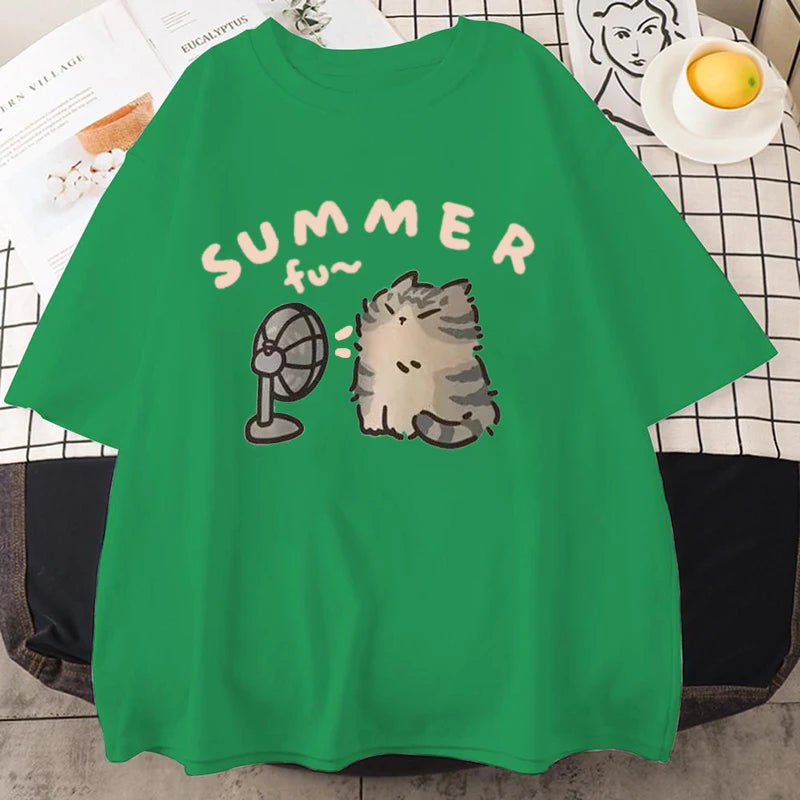 Minimalist Cat Print Casual Tee