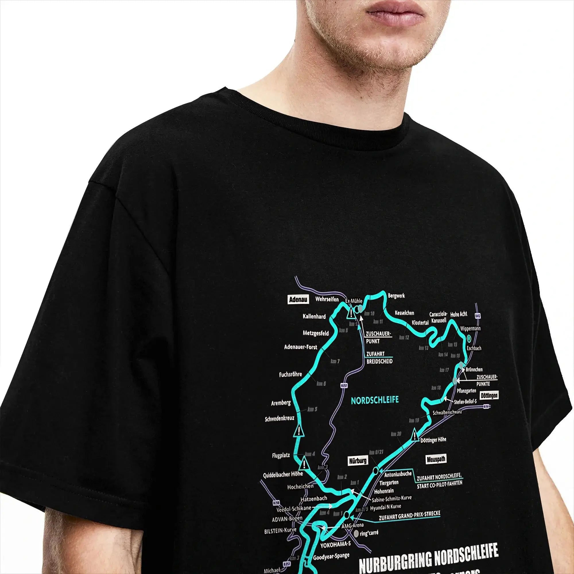 Men T-Shirt Nürburgring Nordschleife Germany Track Map Photographic Blue Print T Shirts Trending Beach Tees  Casual 1Cotton Tops