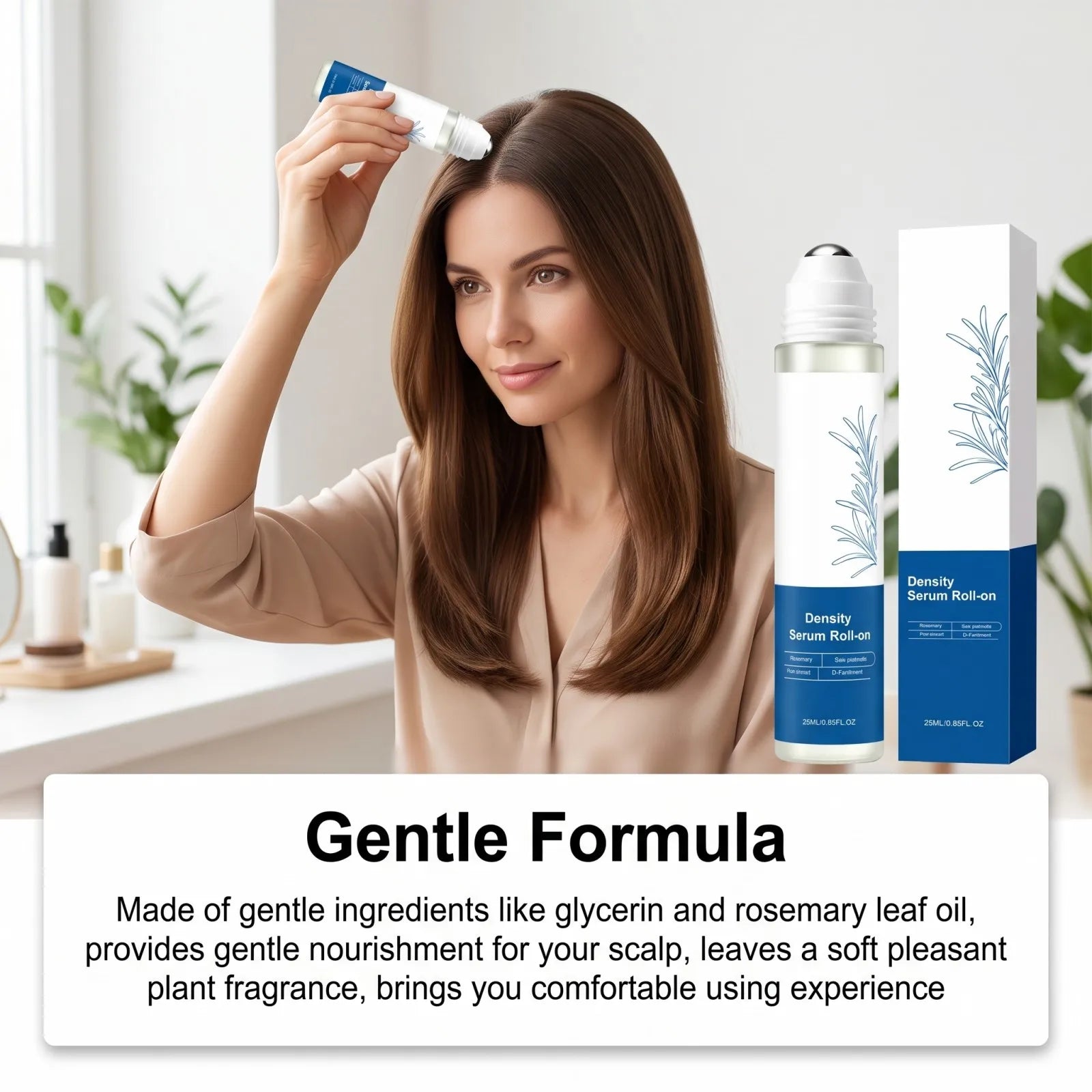 Roll On Hair Serum Leave In Care Scalp Oil Balancing Non Greasy Smooth Frizz Portable Touch Up with Rosemary Extracts 25ml