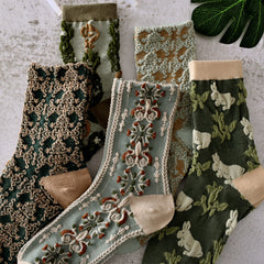 Vintage Jacquard Mid Calf Socks
